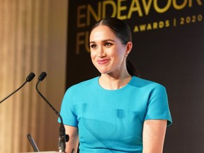 Britain's Meghan, Duchess of Sussex delivers a speech during the Endeavour Fund Awards at Mansion House in London on March 5, 2020.
