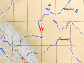 A 5.0 magnitude earthquake was recorded near Rocky Mountain House just before 9:30 p.m. on Wednesday, Oct. 20, 2021