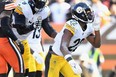 Najee Harris of the Pittsburgh Steelers celebrates a touchdown during the second half against the Cleveland Browns.