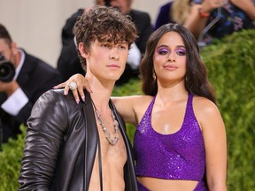 Shawn Mendes and Camila Cabello attend The 2021 Met Gala Celebrating In America: A Lexicon Of Fashion at Metropolitan Museum of Art on Sept. 13, 2021 in New York City.