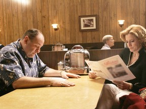 James Gandolfini and Edie Falco in a scene from the series finale of The Sopranos.