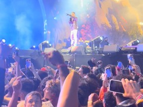 Attendees stand in close proximity during rap star Travis Scott's Astroworld festival in Houston, Texas, Nov. 5, 2021 in this still image obtained from a social media video on Nov. 7, 2021.