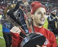 Sebastian Giovinco celebrates with the Cup after Toronto FC winning MLS Cup in Toronto, Ont. on December 9, 2017.