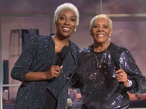 Ego Nwodim and Dionne Warwick are seen in a skit on "Saturday Night Live."