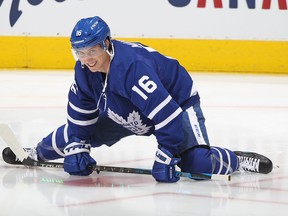Mitchell Marner #16 of the Toronto Maple Leafs warms up prior to action against the Colorado Avalanche in an NHL game at Scotiabank Arena on December 1, 2021 in Toronto.