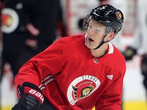 Ottawa Senators team captain Brady Tkachuk. The team practised at the Canadian Tire Centre Sunday.