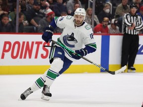 Jason Dickinson of the Vancouver Canucks has tested positive for COVID on Jan 1, 2022.