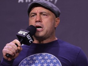 Joe Rogan introduces fighters during the UFC 269 ceremonial weigh-in at MGM Grand Garden Arena on December 10, 2021 in Las Vegas, Nevada.