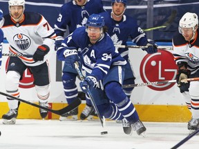 Maple Leafs' Auston Matthews sets up the attack against the Edmonton Oilers at Scotiabank Arena on Wednesday, Jan. 5, 2022 in Toronto.