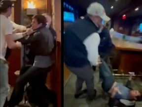 Screengrabs from video of an encounter at Kitchener eatery Milton’s Restaurant on Wednesday, Nov. 10, 2021.