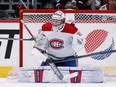Canadiens goaltender Cayden Primeau is unable to make a save and gives up a goal to the Colorado Avalanche in the first period at Ball Arena on Saturday, Jan. 22, 2022, in Denver.