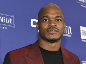 Adrian Peterson attends the Sports Illustrated Super Bowl Party at Century City Park in Los Angeles, Saturday, Feb. 12, 2022.