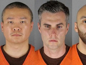 Former Minneapolis police officers Tou Thao, Thomas Lane and J. Alexander Kueng in a combination of booking photographs from the Minnesota Department of Corrections and Hennepin County Jail in Minneapolis, Minn.