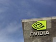 The logo of technology company Nvidia is seen at its headquarters in Santa Clara, Calif., Feb. 11, 2015.