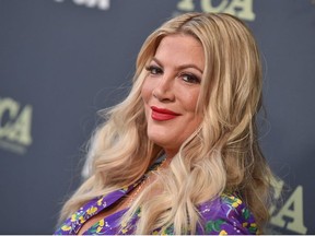 Actress Tori Spelling arrives at the FOX Winter TCA All-Star Party 2019 at The Fig House in Los Angeles, on February 6, 2019.