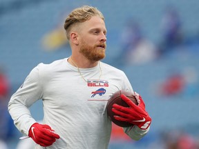 Cole Beasley #11 of the Buffalo Bills warms up prior to a game against the Houston Texans at Highmark Stadium on October 3, 2021 in Orchard Park, New York.