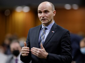 Canada's Minister of Health Jean-Yves Duclos speaks during Question Period in the House of Commons on Parliament Hill in Ottawa February 8, 2022.