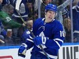 Maple Leafs’ play-making forward Mitch Marner, who entered the NHL one year after Vegas’ Jack Eichel (inset), is second behind Edmonton’s Connor McDavid with 294 points in 403 games while Eichel has 220 points in 385 games.  USA TODAY Sports