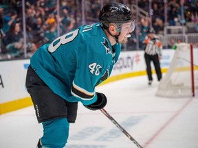 Sharks center Tomas Hertl celebrates after a goal during the third period against the Kings at SAP Center at San Jose, in San Jose, Calif., March 12, 2022.