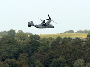 A demonstration of a Bell Boeing V-22 Osprey American multi-mission, military, tiltrotor aircraft takes place at the NATO 2014 Summit at the Celtic Manor Resort in Newport, South Wales, Sept. 5, 2014.
