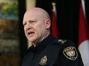 Ottawa Interim Police Chief Steve Bell speaks during a news conference on February 20, 2022 in Ottawa, Canada.