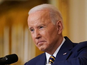 US-Präsident Joe Biden hält am 19. Januar 2022 eine formelle Pressekonferenz im East Room des Weißen Hauses in Washington, DC, USA ab.
