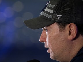 Edmonton Oilers head coach Jay Woodcroft speaks to media at Rogers Place in Edmonton on Thursday, April 21, 2022.