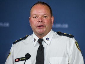Toronto Police Insp. Chris Boddy addresses media during a press conference at police headquarters in Toronto on June 20, 2019.