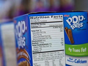 The Nutrition Facts label is seen on a box of Pop Tarts at a store in New York, Feb. 27, 2014..