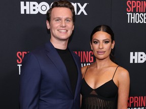 Jonathan Groff and Lea Michele attend the premiere of "Spring Awakening: Those You've Known" at Florence Gould Hall on April 25, 2022 in New York City.