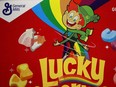 A box of General Mills' Lucky Charms is displayed at Scotty's Market on Sept. 20, 2017 in San Rafael, Calif.