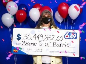 Yvonne Sauve, of Barrie, won $36,449,852.60 in the Jan. 12 draw the 6/49 lottery.