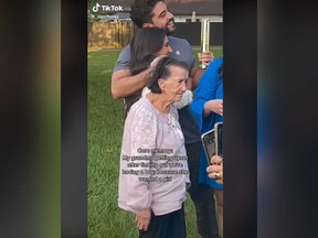 A TikTok video of a grandmother who storms away from a gender reveal party has gone viral.