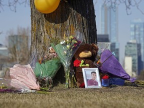 A memorial has grown near McNally High School in Edmonton after school student Karanveer Sahota, 16, died in hospital on Friday, April 15, 2022.