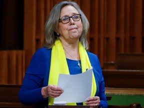 Canada's Green Party parliamentary leader Elizabeth May speaks in parliament in March.