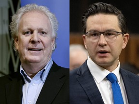 Die Führungskandidaten der Konservativen Partei Kanadas Jean Charest (L) und Pierre Poilievre.