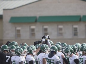 The CFLPA says its players are unified as negotiations on a new collective-bargaining agreement reach the crucial stages. Players have been told not to report to training camp — such as this Saskatchewan Roughriders' session from 2019 — without a new deal.