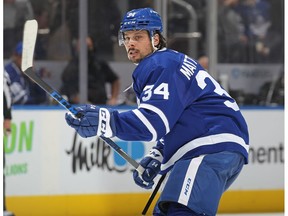 Auston Matthews of the Toronto Maple Leafs skates to the attack against the Tampa Bay Lightning during Game Five of the First Round of the 2022 Stanley Cup Playoffs at Scotiabank Arena on May 10, 2022 in Toronto, Ontario, Canada.