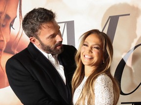 Jennifer Lopez and Ben Affleck attend a special screening of the film "Marry Me" at the Directors Guild of America in Los Angeles, Calif., Feb. 8, 2022.