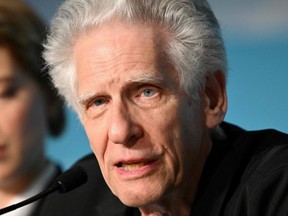 Canadian film director David Cronenberg speaks during a press conference for the film "Crimes Of the Future" at the 75th edition of the Cannes Film Festival in Cannes, France, Tuesday, May 24, 2022.