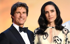 Tom Cruise and Jennifer Connelly attend the Royal Film Performance and UK Premiere of Top Gun: Maverick at Leicester Square on May 19, 2022 in London, England.