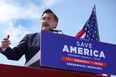 My Pillow CEO Mike Lindell speaks at a rally hosted by former President Donald Trump at the I-80 Speedway on May 01, 2022 in Greenwood, Nebraska. (Photo by Scott Olson/Getty Images)