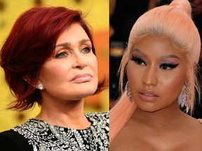 A split image showing TV host Sharon Orborne (left) and singer Nicki Minaj. VALERIE MACON/AFP via Getty Images (left) and ANGELA WEISS/AFP via Getty Images.