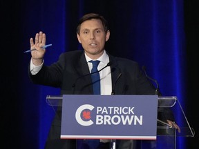 Conservative leadership hopeful Patrick Brown takes part in the Conservative Party of Canada French-language leadership debate in Laval, Que., Wednesday, May 25, 2022.