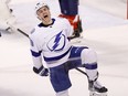 Tampa Bay Lightning centre Ross Colton reacts after scoring against the Florida Panthers in Game 1 of the second round of the 2022 Stanley Cup playoffs at FLA Live Arena.