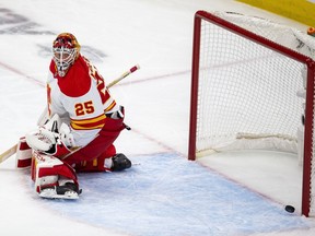 Another puck gets by Flames goaltender Jacob Markstrom during the second round of the playoffs against the Edmonton Oilers on May 22.