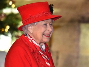 Queen Elizabeth II appears at Windsor Castle in 2021.