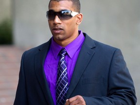 Former Canadian Football League wide receiver Josh Boden arrives at British Columbia Provincial Court in Vancouver, B.C., on Thursday July 26, 2012. A Crown prosecutor has suggested a parole eligibility period of 12 to 15 years for the former Canadian Football League wide receiver convicted of the "brutal" murder of his ex-girlfriend.THE CANADIAN PRESS/Darryl Dyck