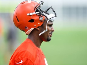 Deshaun Watson of the Cleveland Browns looks on during the Cleveland Browns offseason workout at CrossCountry Mortgage Campus on June 1, 2022 in Berea, Ohio.