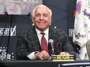 American wrestler Ric Flair attends a press conference where July 31 is declared Ric Flair Day in Music City at Nashville Fairgrounds on June 23, 2022 in Nashville.